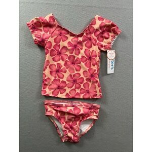 Carter's Pink Floral Flower Two Piece Swim Bathing Suit Short Sleeve 18 M NEW